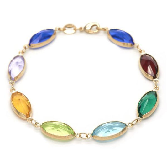 7.8mm Polished 14k Yellow Gold Plated Multicolor Cubic Zirconia Cubic Zirconia Anklet, 10 inches