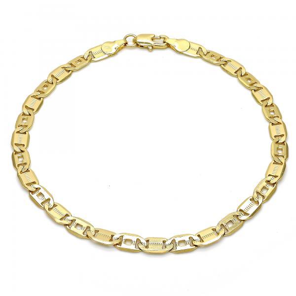 5.4mm Polished 14k Yellow Gold Plated Flat Mariner Chain Anklet, 10 inches