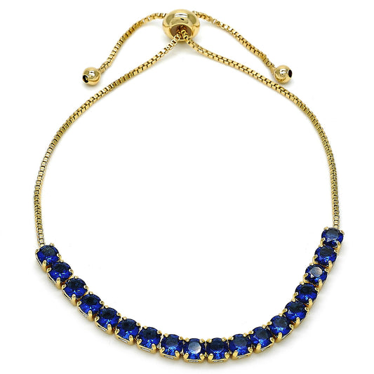 4mm Polished 14k Yellow Gold Plated Blue Cubic Zirconia Bolo Bracelet, 10 inches (SKU: GL-B1001D)