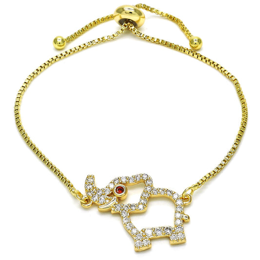 21mm Polished 14k Yellow Gold Plated Red Cubic Zirconia Bolo Bracelet, 10 inches (SKU: GL-B1011)