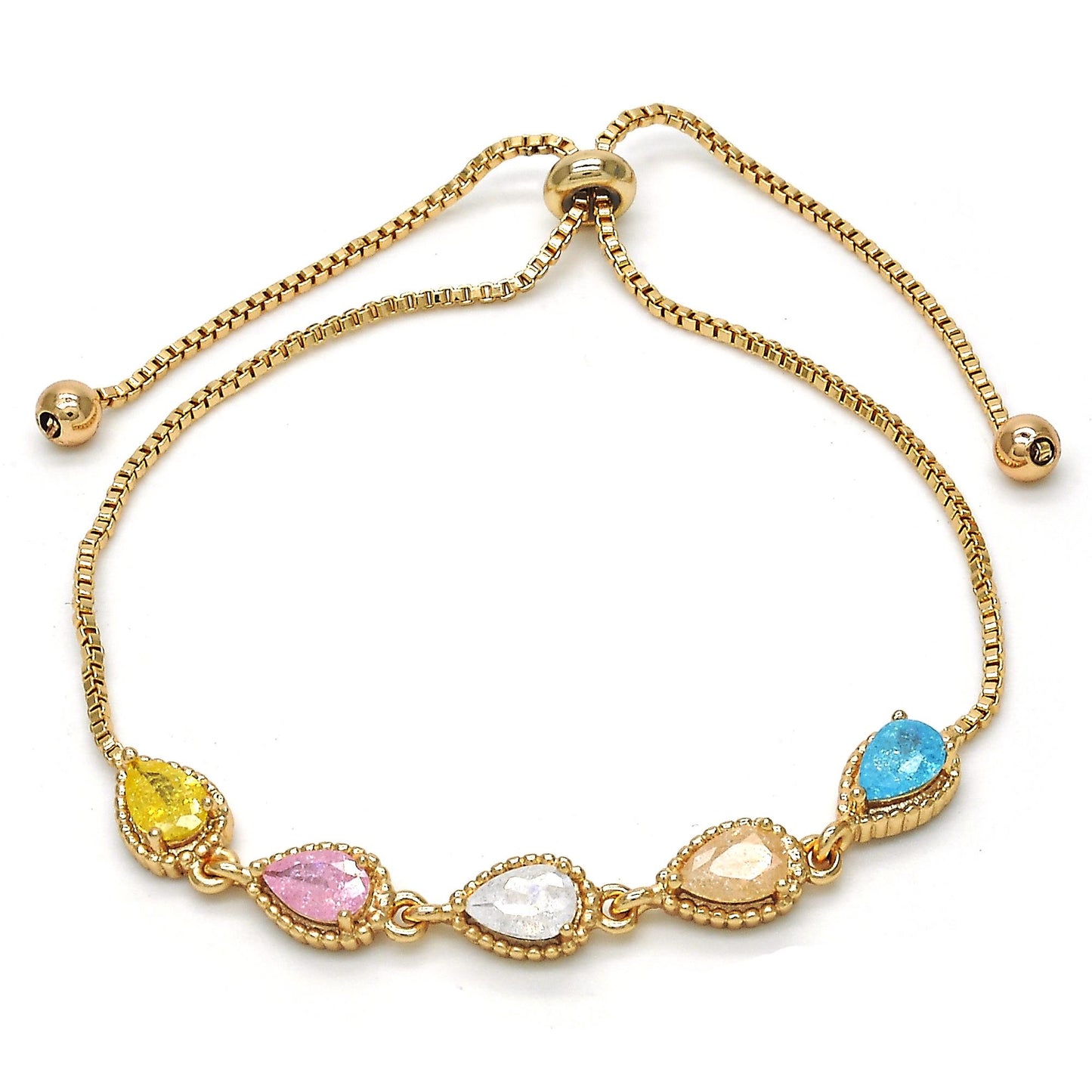 5.8mm Polished 14k Yellow Gold Plated Multicolor Cubic Zirconia Bolo Bracelet, 10 inches (SKU: GL-B1021)