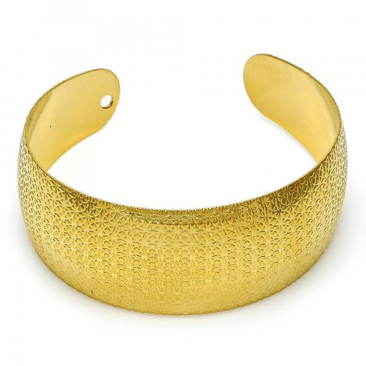 Women 24.8mm Gold Plated Patern Cuff Bangle Bracelet 7.4" One Size Fits All + Polishing Cloth (SKU: GL-BC1007)