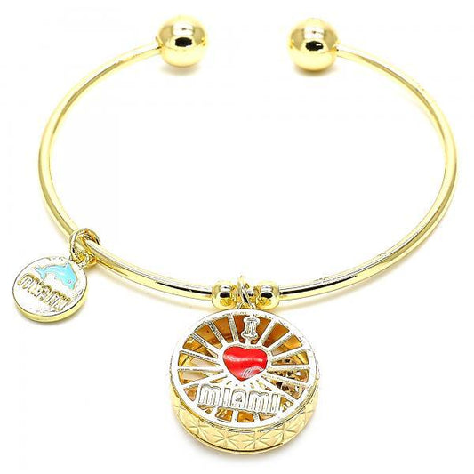 22mm 14k Yellow Gold Plated Clear Cubic Zirconia Round Charm Bracelet, 7.5 inches (SKU: GL-BC1018)