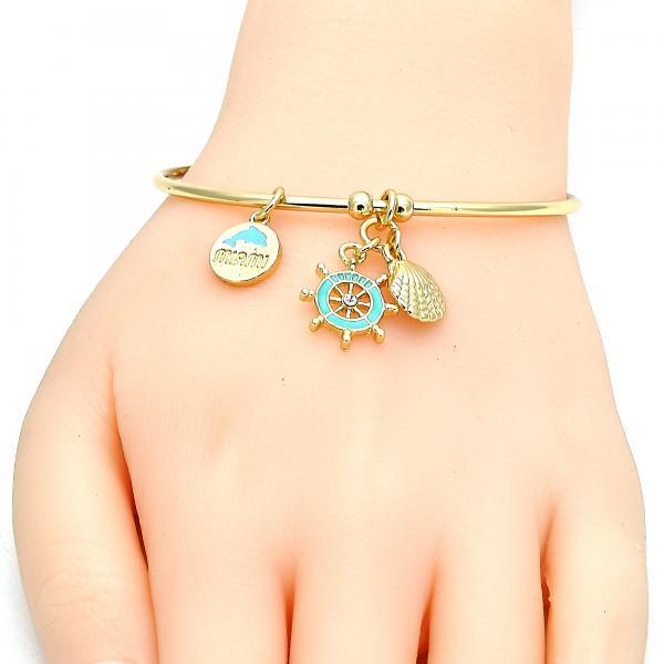 22mm 14k Yellow Gold Plated Round Charm Bracelet, 7.5 inches (SKU: GL-BC1025)