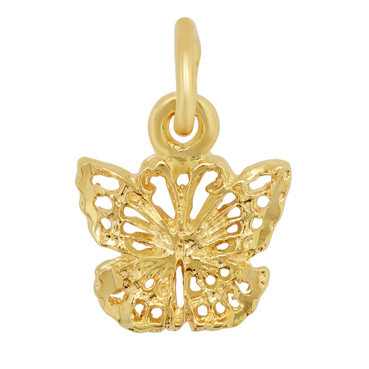 Petite 14K Gold Heavy Plated Butterfly Pendant w/Open Woven Design + Chain Necklace Choose Style (Box, Figaro, or Curb) Set