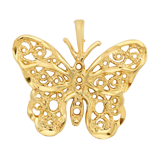 14K Gold Heavy Plated Intricate Filigree Butterfly Pendant + Chain Necklace Choose Style (Box, Figaro, or Curb) Set