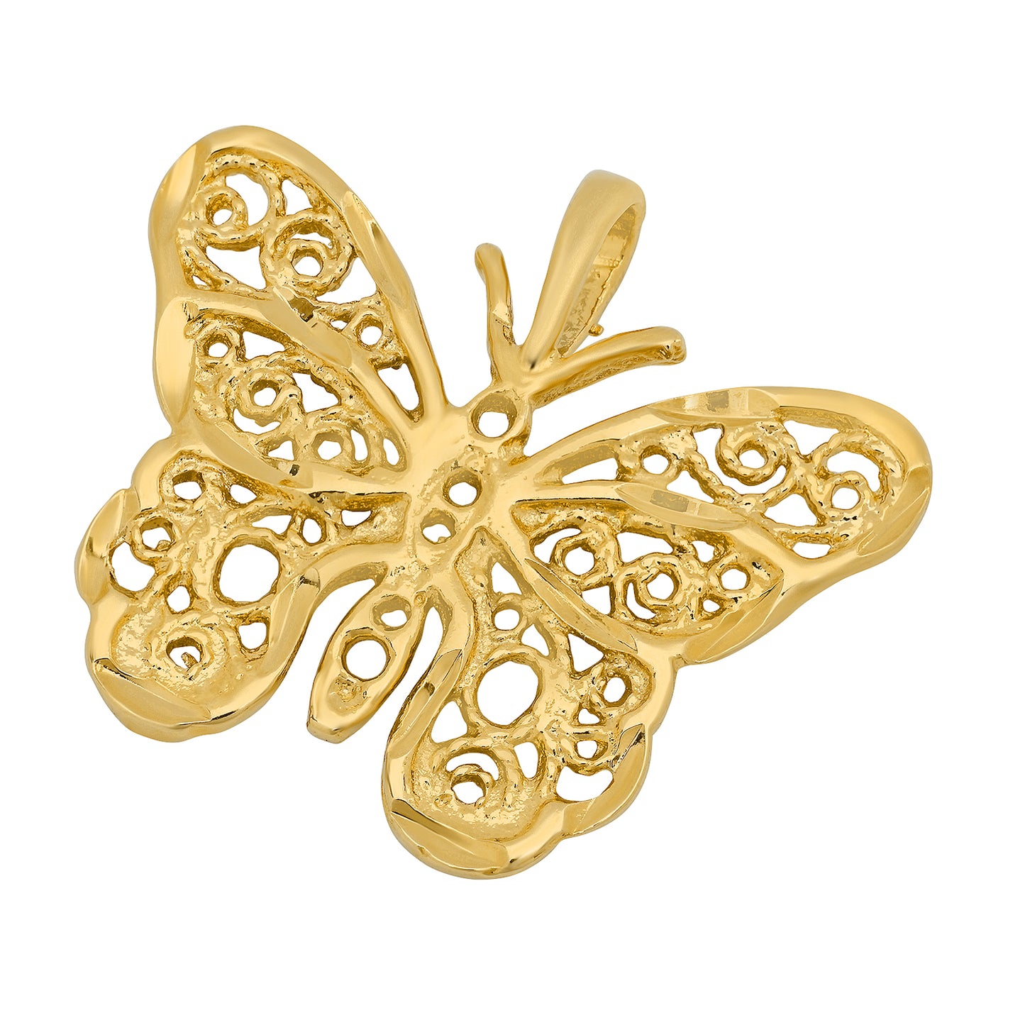 14K Gold Heavy Plated Intricate Filigree Butterfly Pendant + Chain Necklace Choose Style (Box, Figaro, or Curb) Set