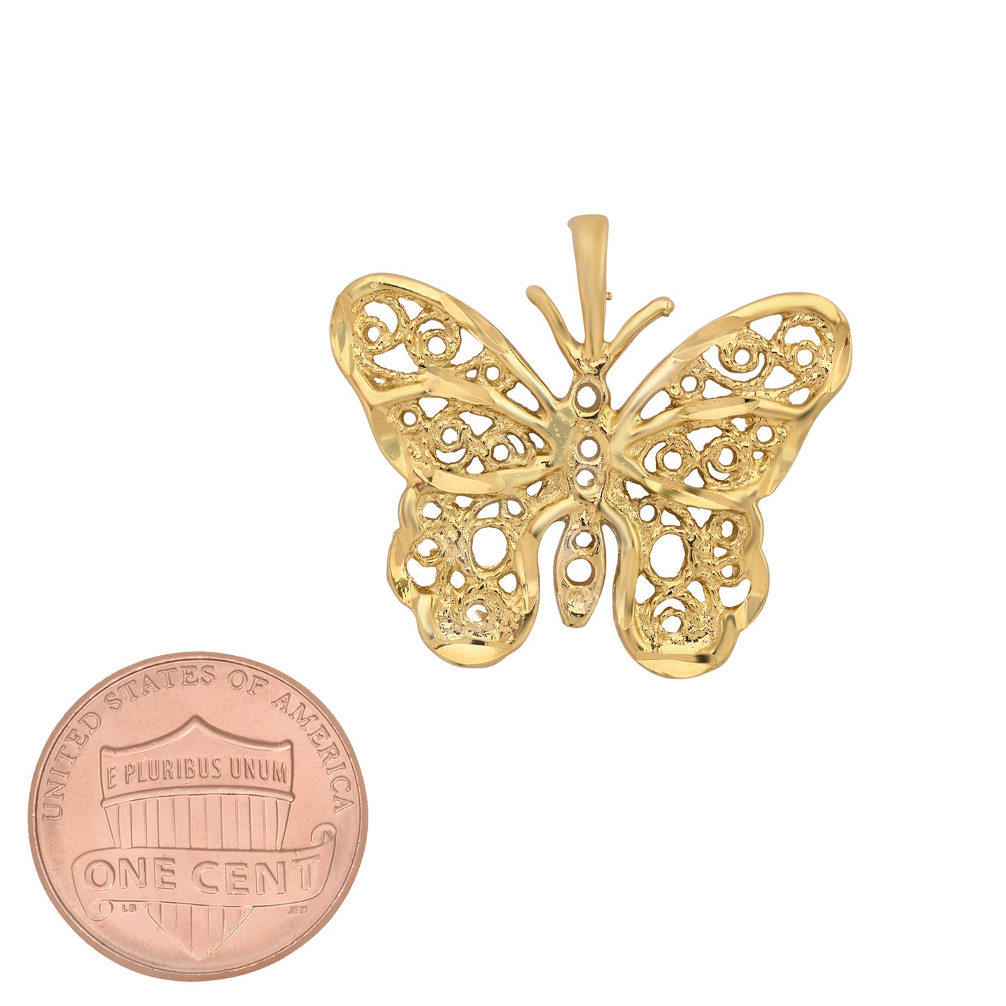 Gold Plated Intricate Filigree Butterfly Pendant