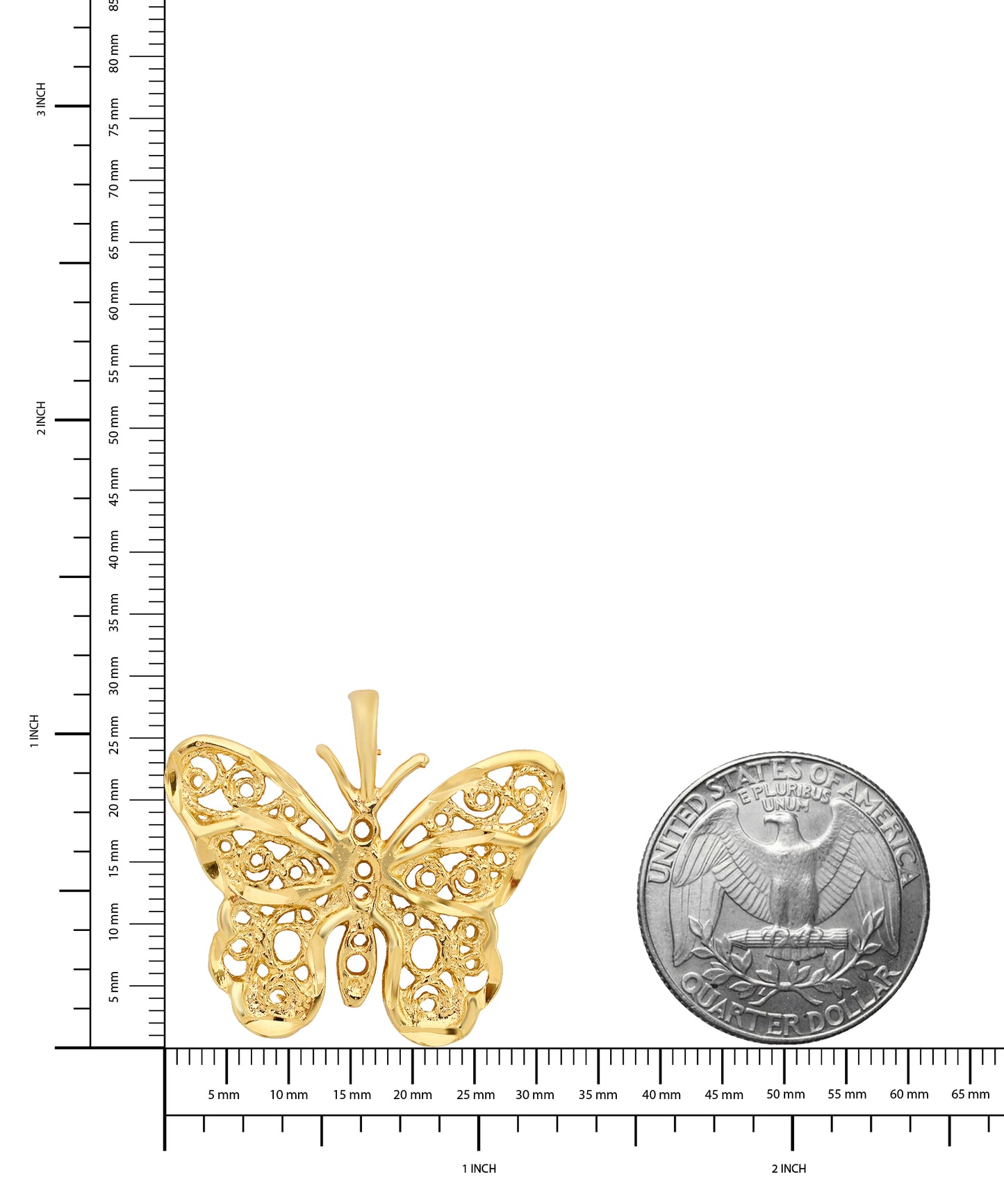 Gold Plated Intricate Filigree Butterfly Pendant