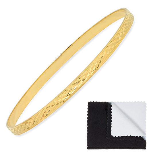 4mm Gold Plated Diamond-Cut Pattern Bangle Bracelet (SKU: GL-BNB22)