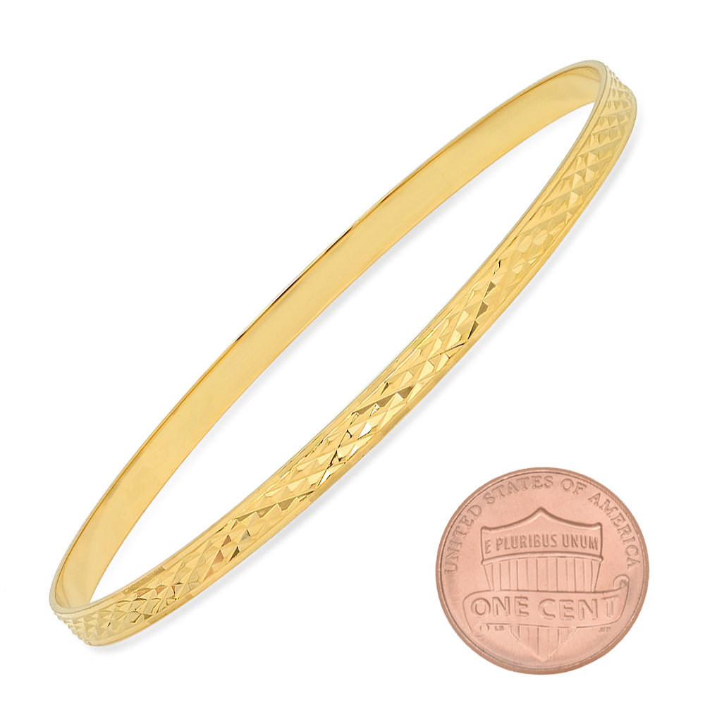 4mm Gold Plated Diamond-Cut Pattern Bangle Bracelet