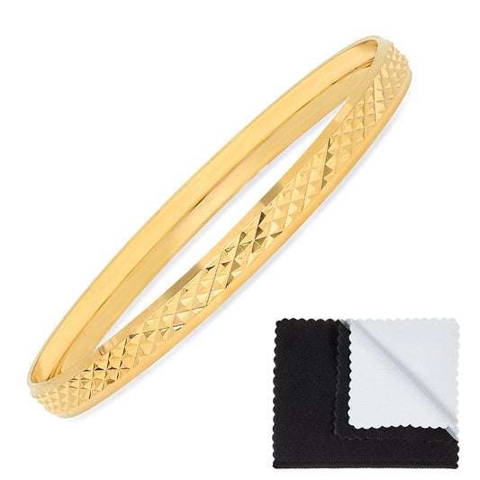 5.8mm Gold Plated Diamond-Cut Pattern Bangle Bracelet