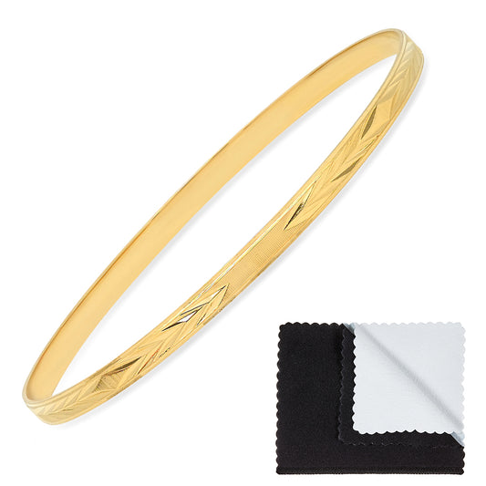 4mm 14k Yellow Gold Plated Cut Pattern Bangle Bracelet