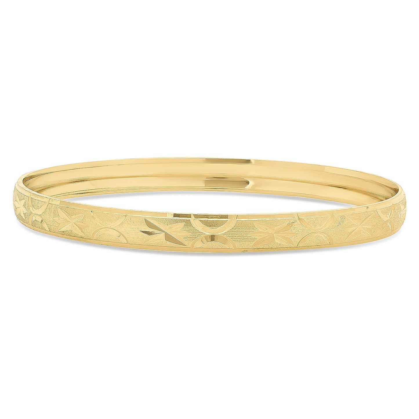 14k Gold Plated Step Edged Stackable Bangle Bracelet w/Etched Stars & Moons + Jewelry Cloth & Pouch (SKU: GL-BNB44)