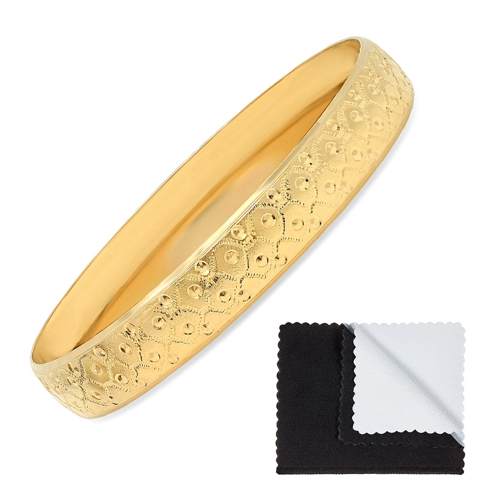 9.7mm Gold Plated Cut Pattern Bangle Bracelet (SKU: GL-BNB54)