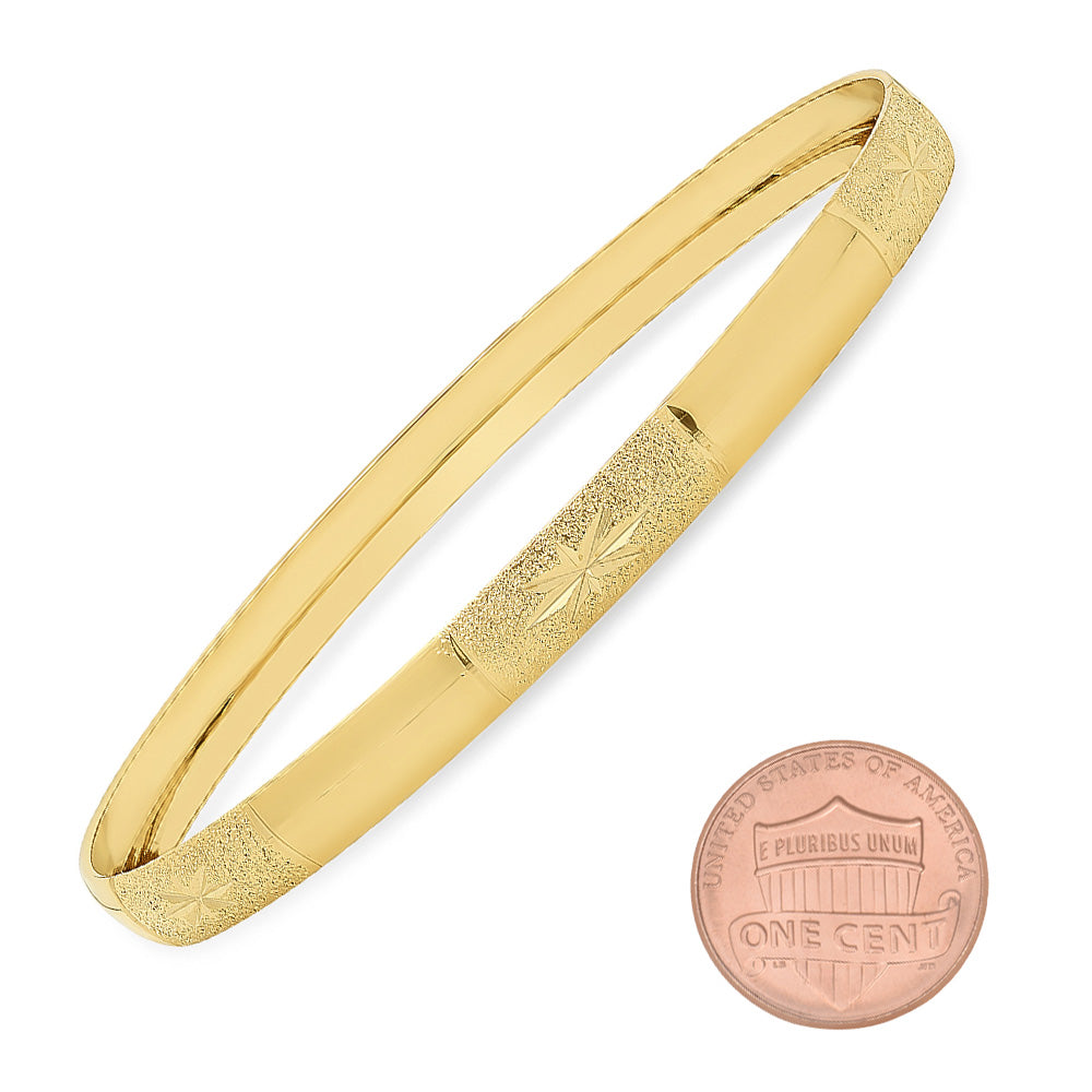 Gold Plated Bangle Bracelet w/Starbursts in Textured Sections + Microfiber Polishing Cloth (SKU: GL-BNB95)
