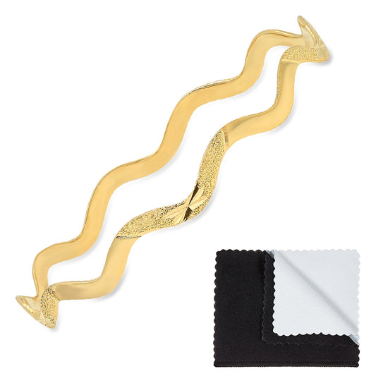 7.6mm Gold Plated Wavy Edge Bangle Bracelet