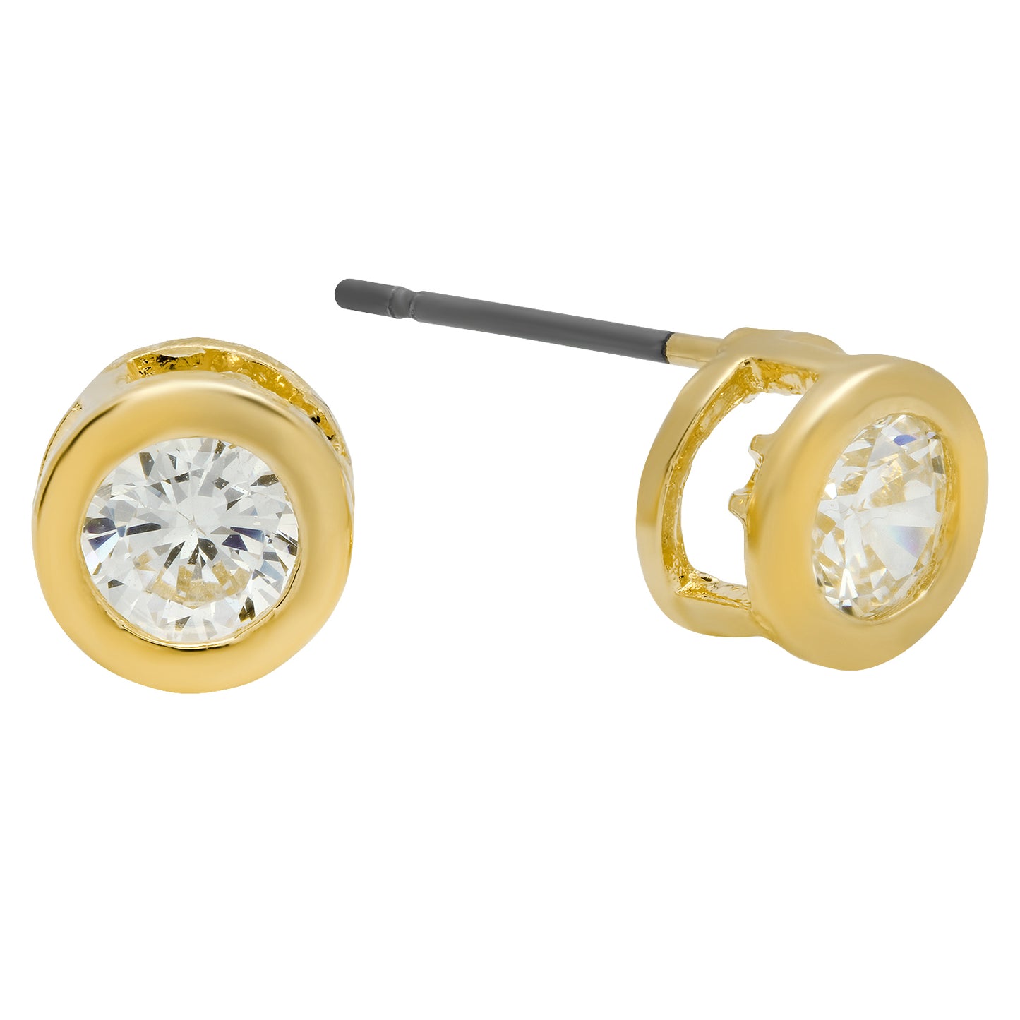 6mm Round Bezel Set Cubic Zirconia Gold Plated Stud Earrings