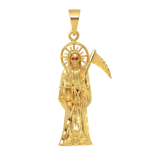 14K Gold Heavy Plated Grim Reaper Pendant + Chain Necklace Choose Style (Rope, Figaro, or Curb) Set