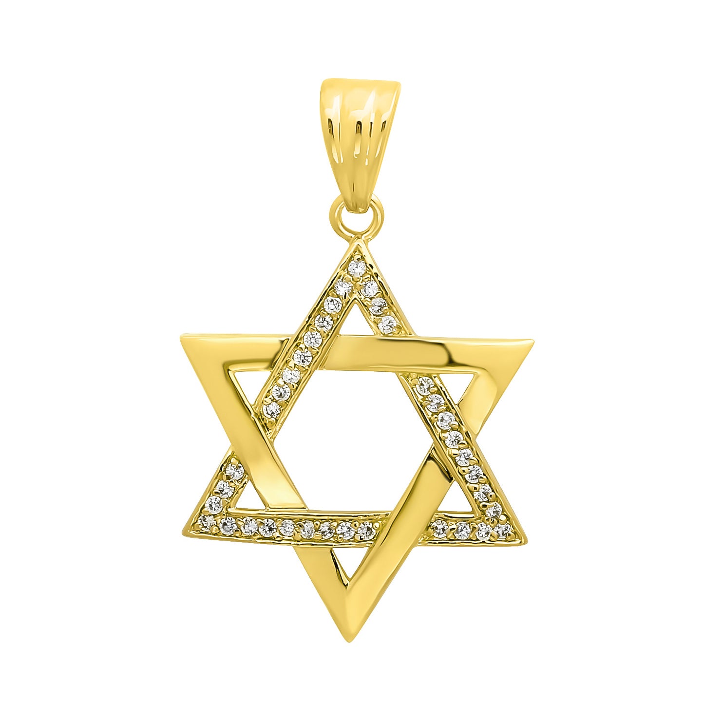 Large 40mm 14k Gold Plated Jewish Star Of David Cubic Zirconia Pendant