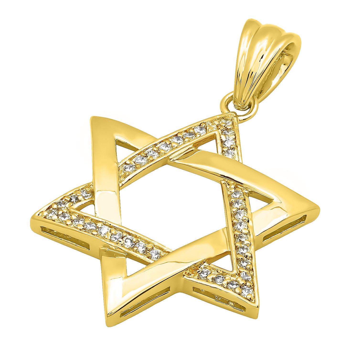 Large 40mm 14k Gold Plated Jewish Star Of David Cubic Zirconia Pendant