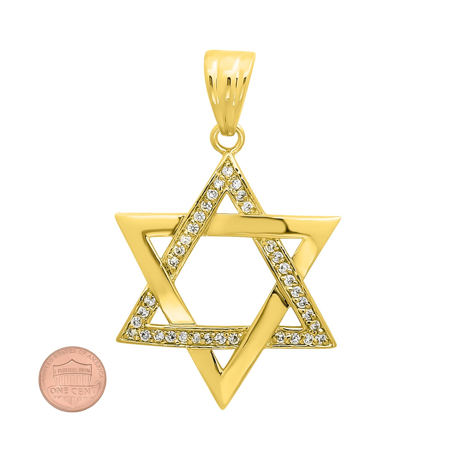 Large 40mm 14k Gold Plated Jewish Star Of David Cubic Zirconia Pendant