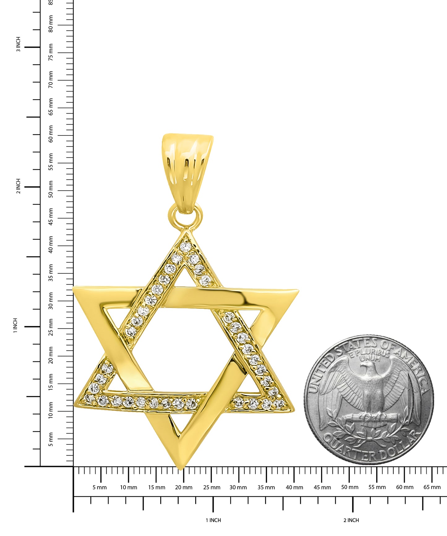 Large 40mm 14k Gold Plated Jewish Star Of David Cubic Zirconia Pendant