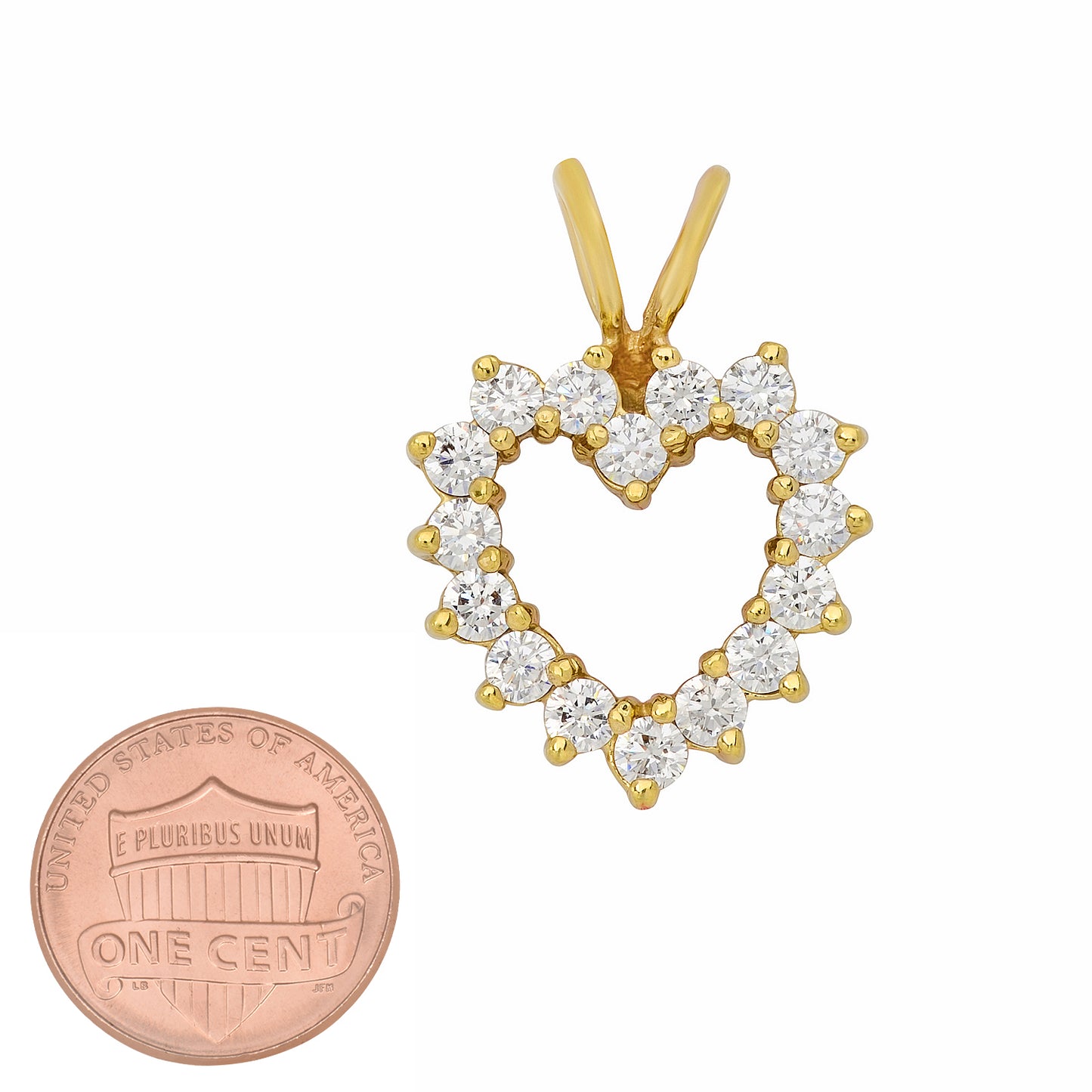 14k Gold Plated Round Brilliant Cubic Zirconia Heart Charm Pendant