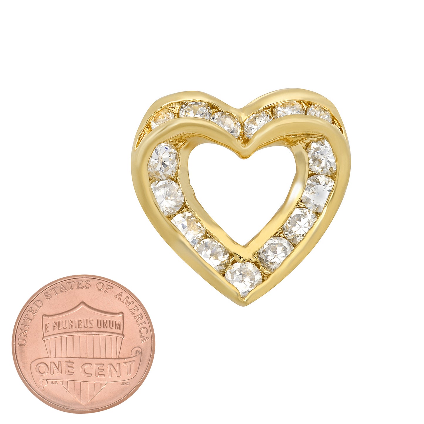 Gold Plated Heart Shaped Slider Pendant w/Channel Set CZs