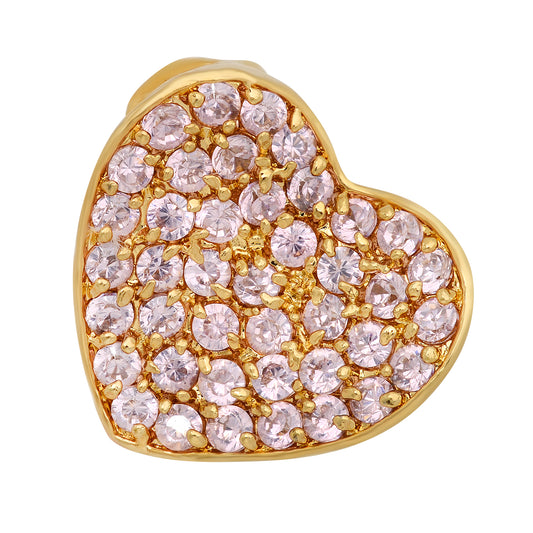 Gold Plated Heart Shaped Slider Pendant w/Light Pink Pave CZs