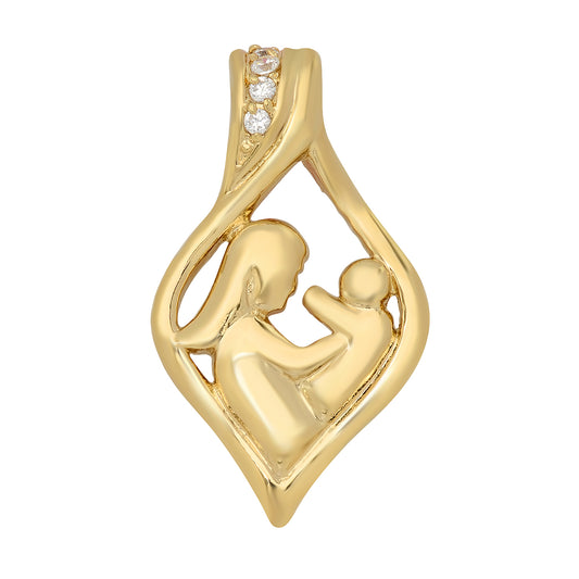 14K Gold Heavy Plated Pendant of Mother & Child w/CZ Embellished Bail + Chain Necklace Choose Style (Box, Figaro, or Curb) Set