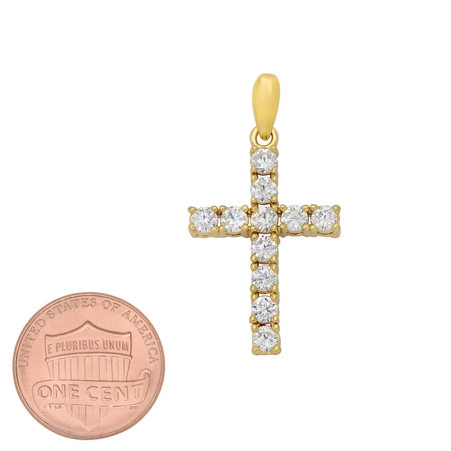 Gold Plated Small Cross Pendant of Round Brilliant Cut CZs