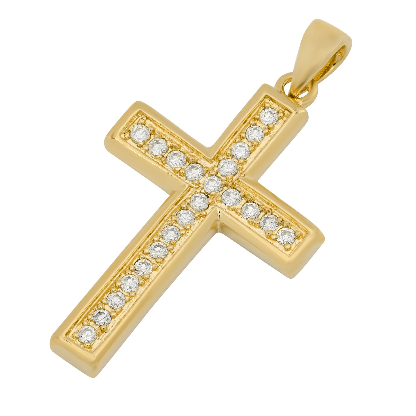 Gold Plated Cross Pendant w/Round Brilliant Cut CZs + Jewelry Polishing Cloth (SKU: GL-CZP474-SET)