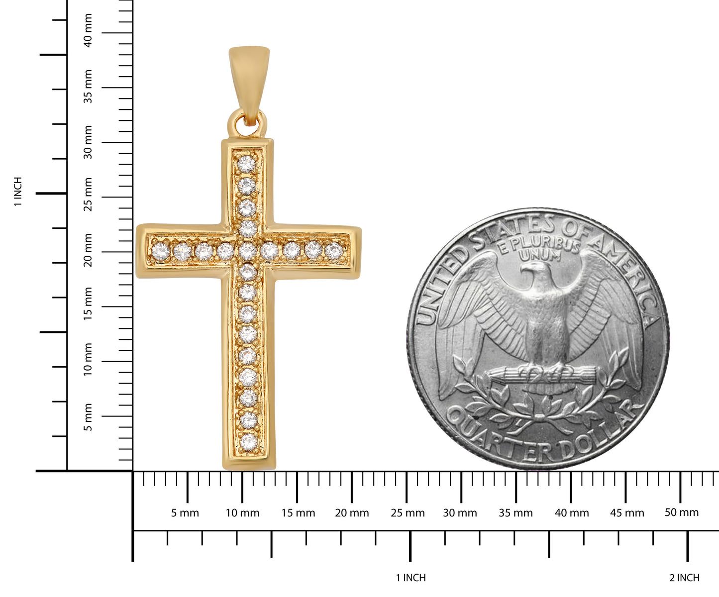 Gold Plated Cross Pendant w/Round Brilliant Cut CZs + Jewelry Polishing Cloth (SKU: GL-CZP474-SET)
