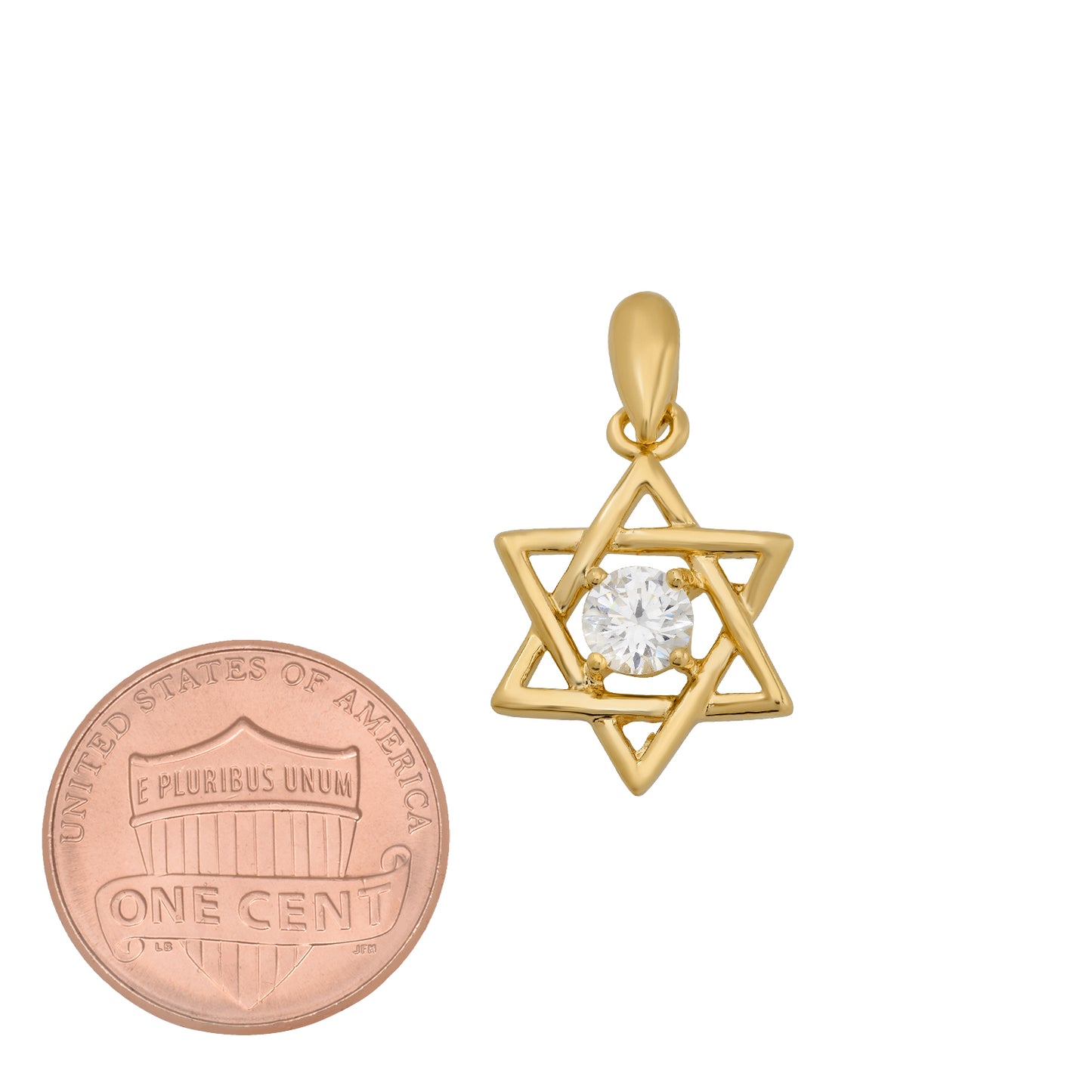 Gold Plated Star Of David Pendant w/Round Brilliant Cut CZ