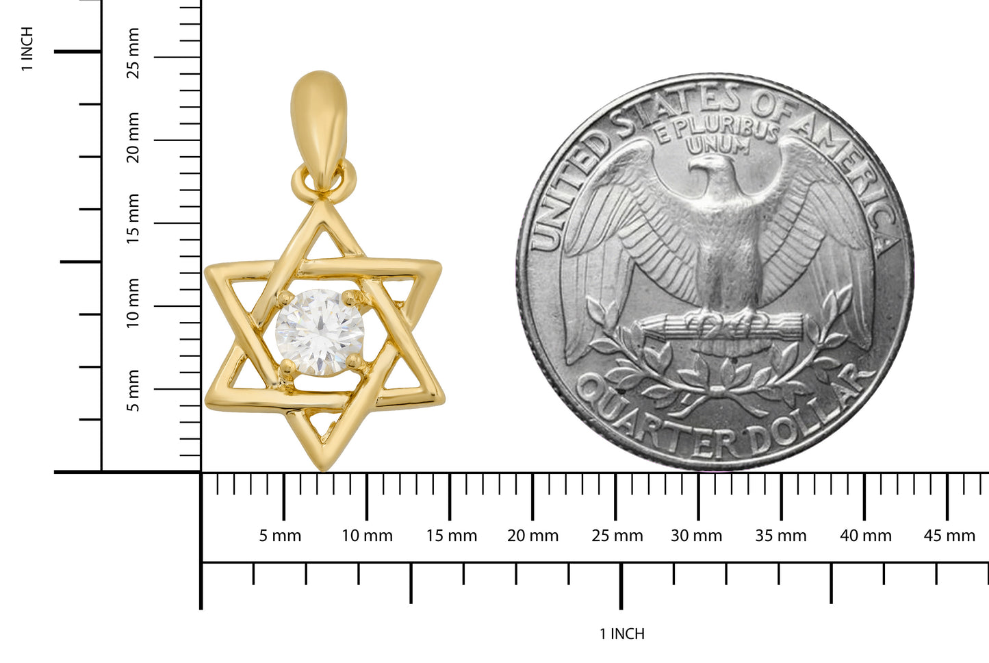 Gold Plated Star Of David Pendant w/Round Brilliant Cut CZ