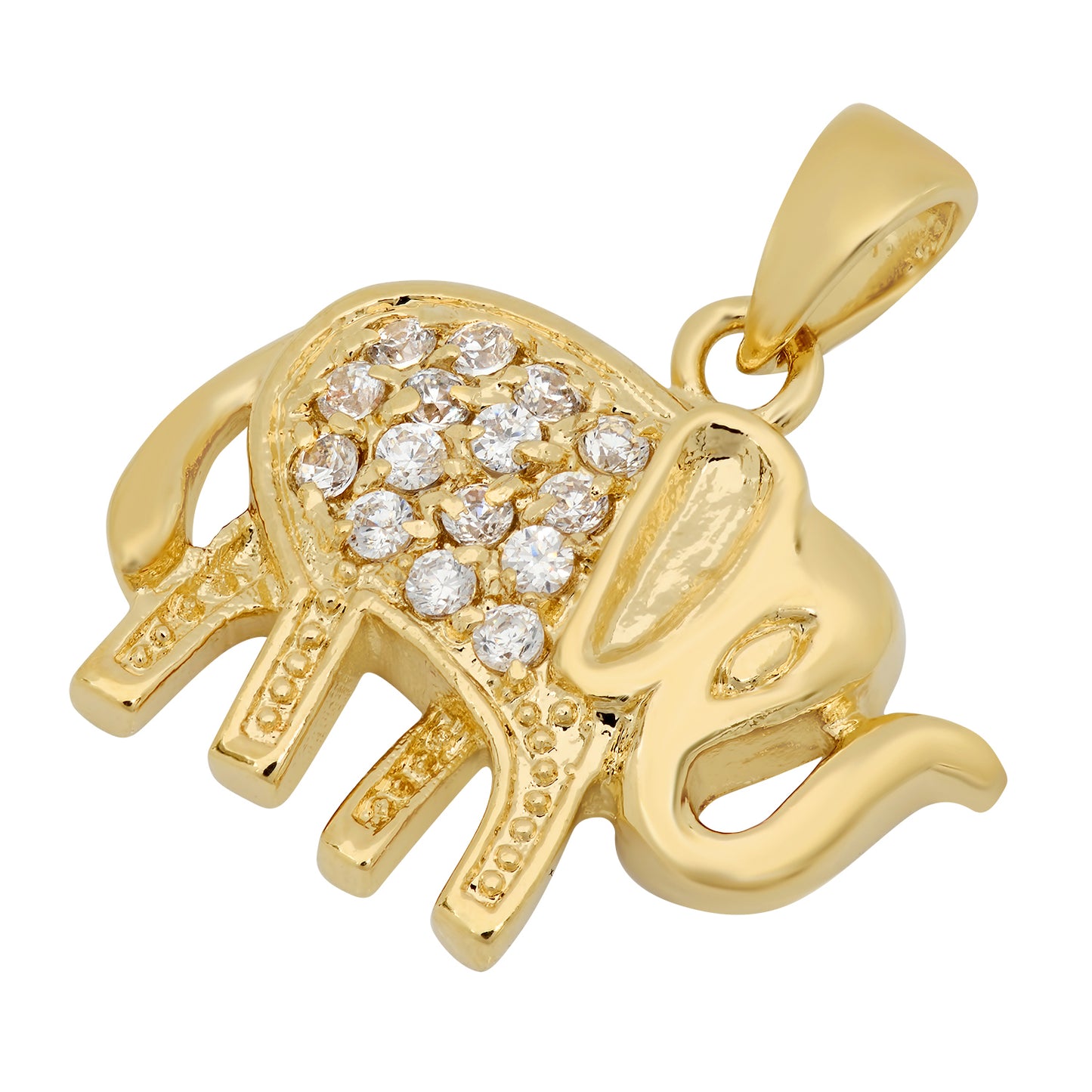 Gold Plated Elephant Pendant Accented w/Round Cubic Zirconia + Jewelry Polishing Cloth (SKU: GL-CZP512-SET)