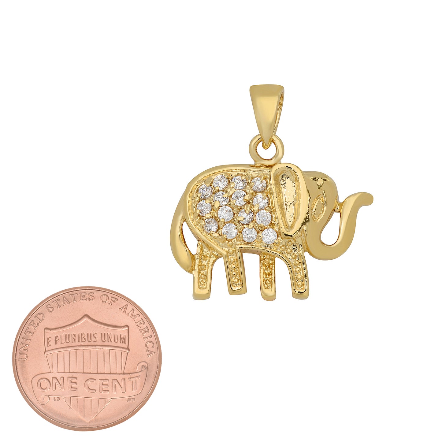 Gold Plated Elephant Pendant Accented w/Round Cubic Zirconia