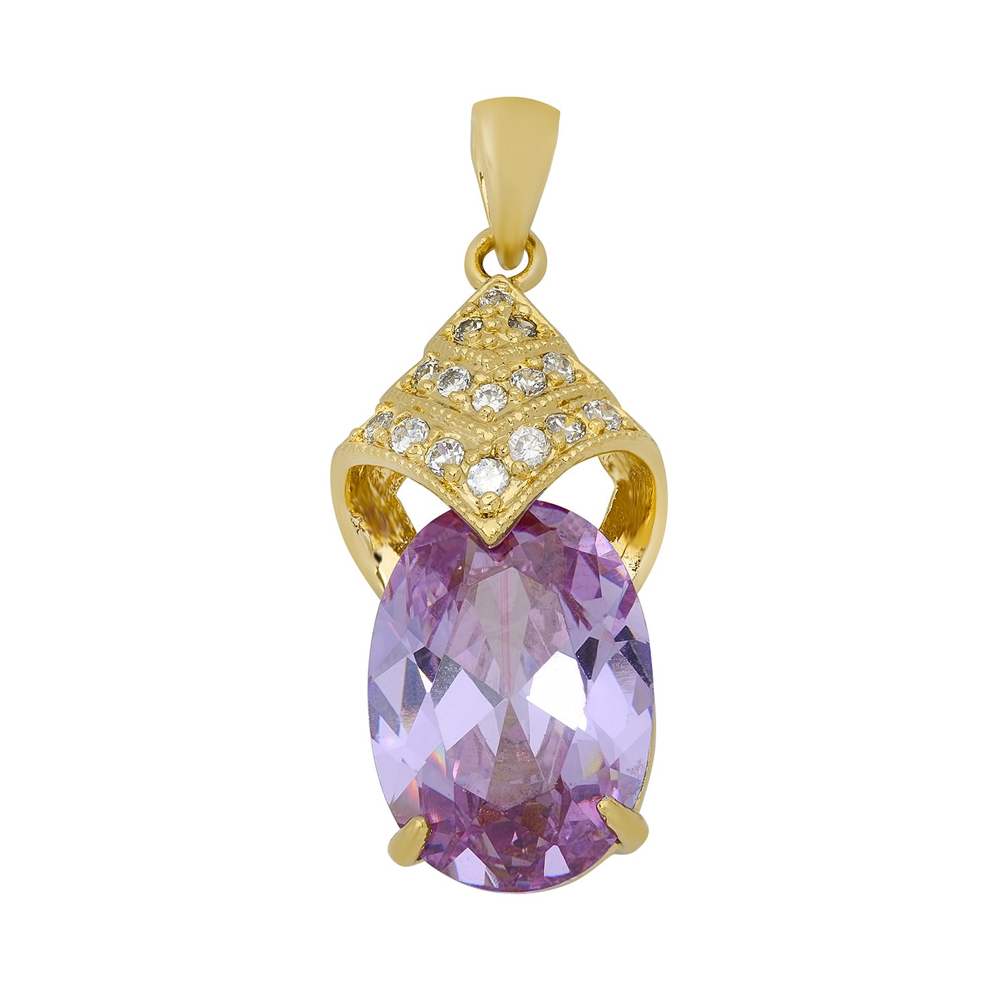 Arched Gold Plated Pave CZ Pendant w/Large Light Violet Oval CZ