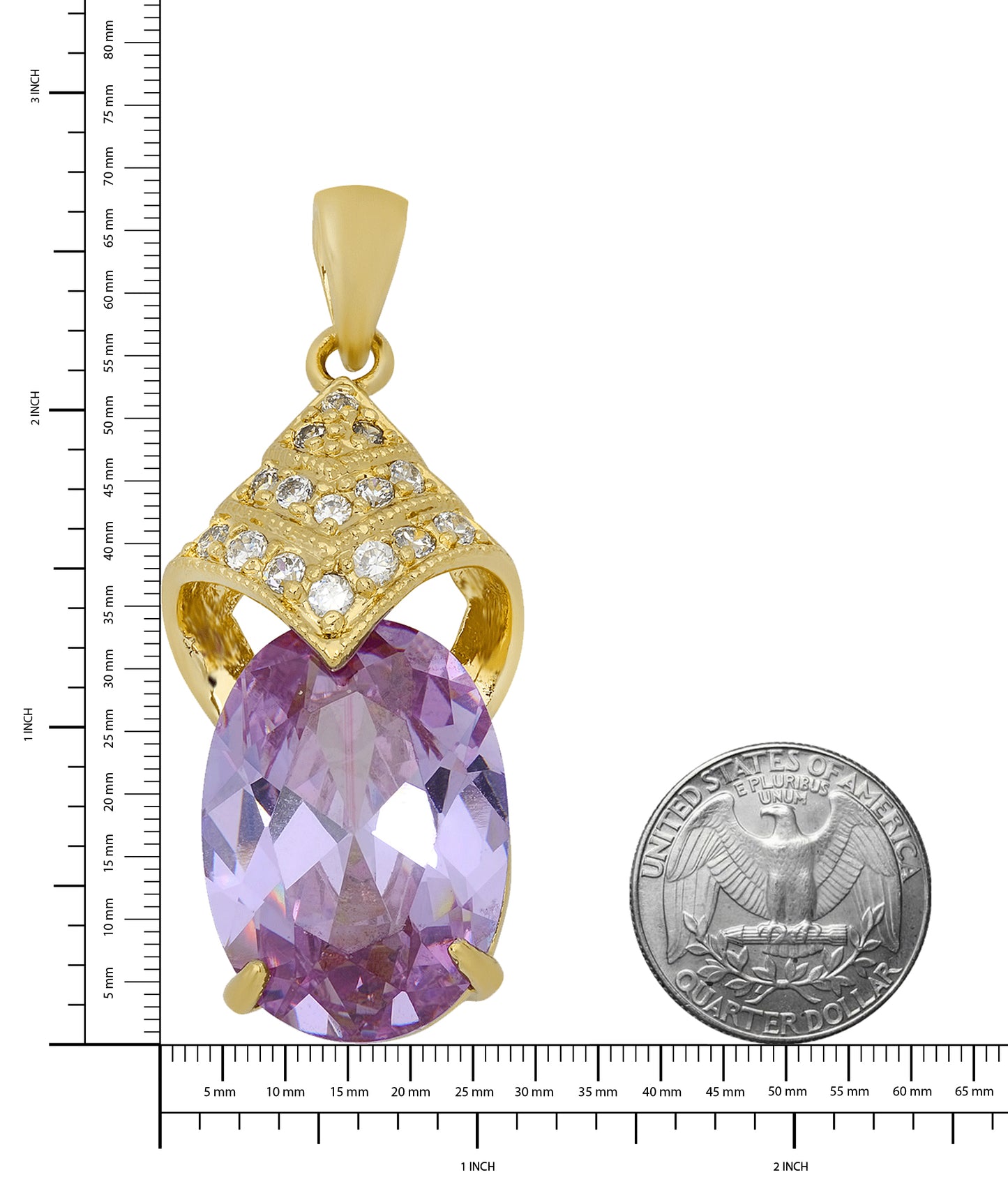 Arched Gold Plated Pave CZ Pendant w/Large Light Violet Oval CZ