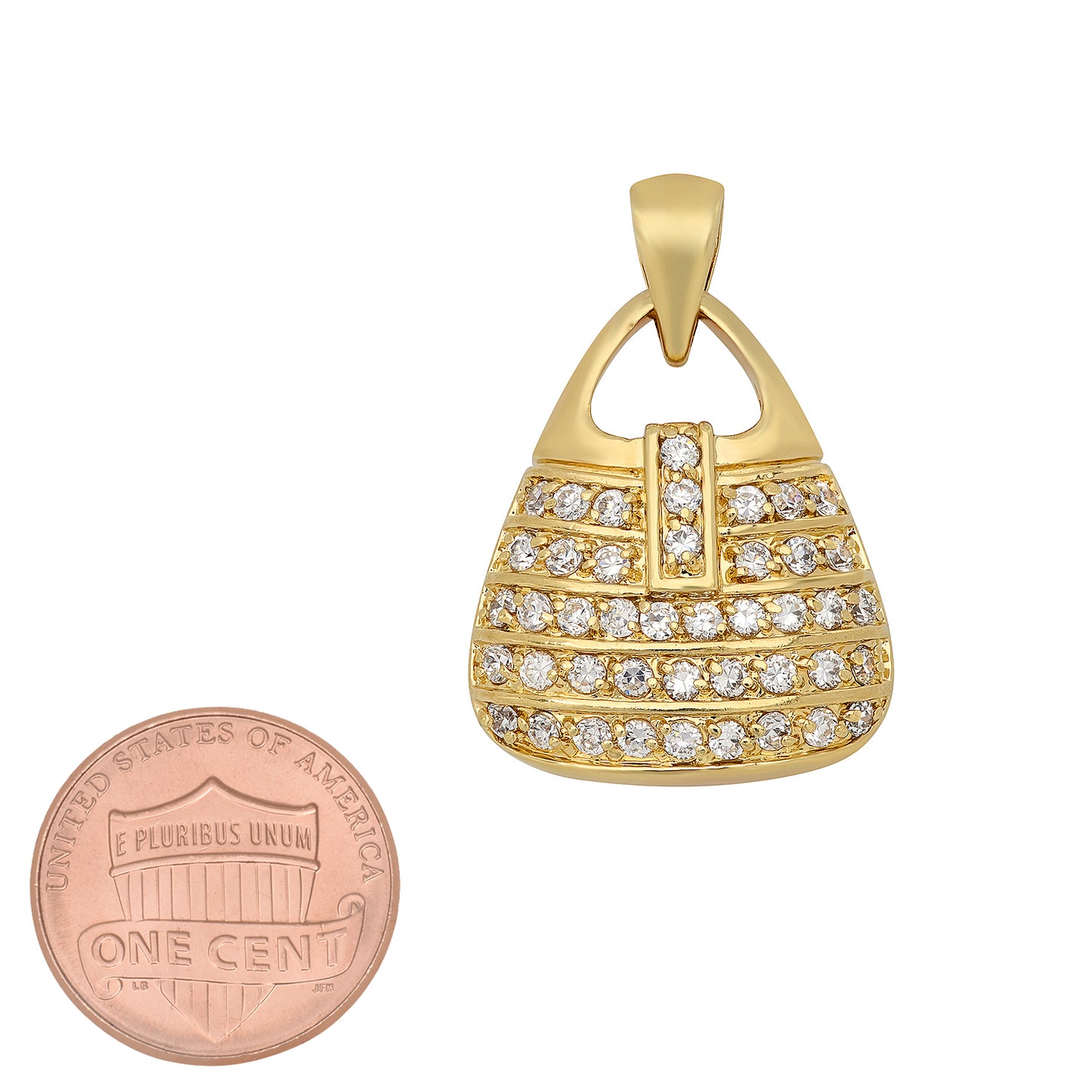 Gold Plated Purse Pendant Accented w/Rows of Cubic Zirconia