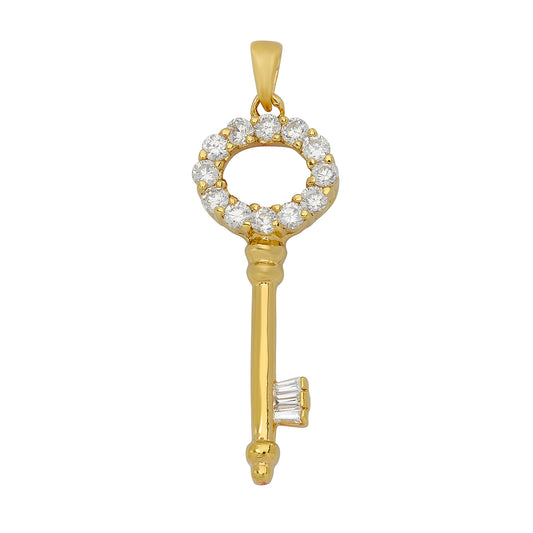 Gold Plated Key to the Heart Pendant w/Cubic Zirconia Accents