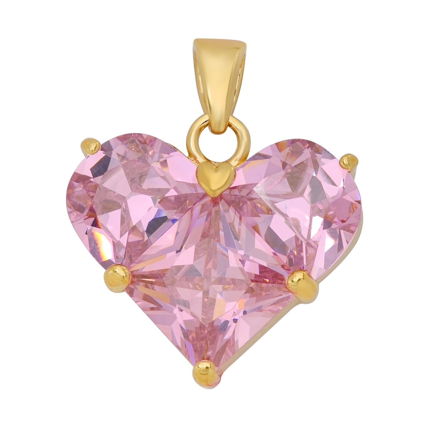 14K Gold Heavy Plated Heart Shaped Light Pink Cubic Zirconia Pendant + Chain Necklace Choose Style (Box, Figaro, or Curb) Set