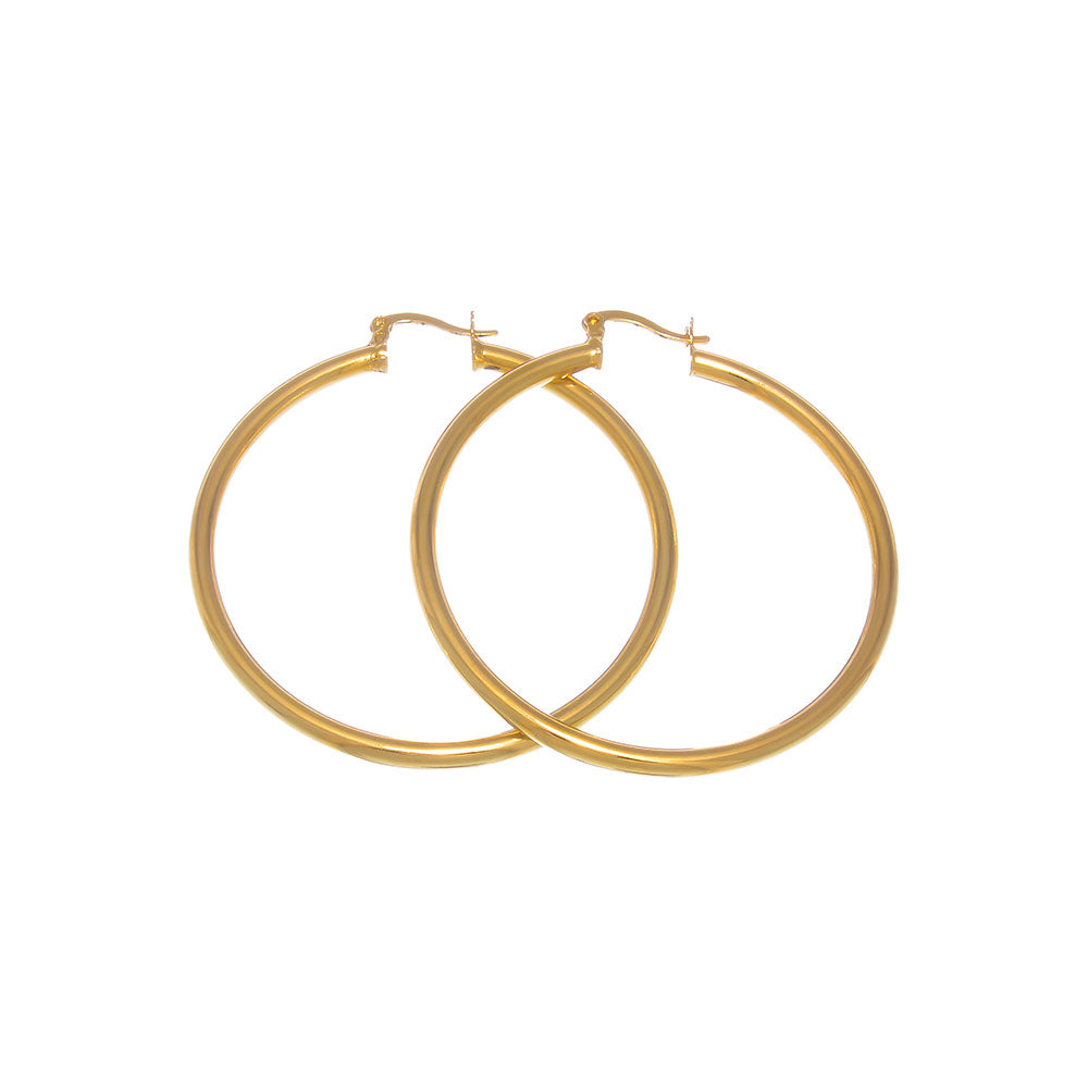 14k Gold Plated Hoop Earrings - Small, Medium, or Large - 20mm - 76mm Sizes + Microfiber Polishing Cloth