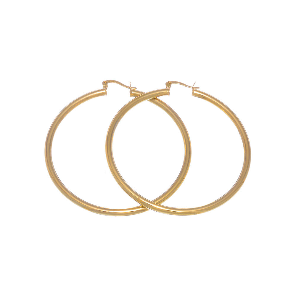 14k Gold Plated Hoop Earrings - Small, Medium, or Large - 20mm - 76mm Sizes + Microfiber Polishing Cloth