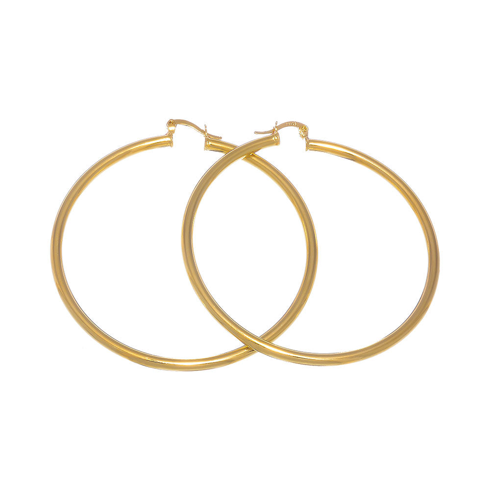 14k Gold Plated Hoop Earrings - Small, Medium, or Large - 20mm - 76mm Sizes + Microfiber Polishing Cloth