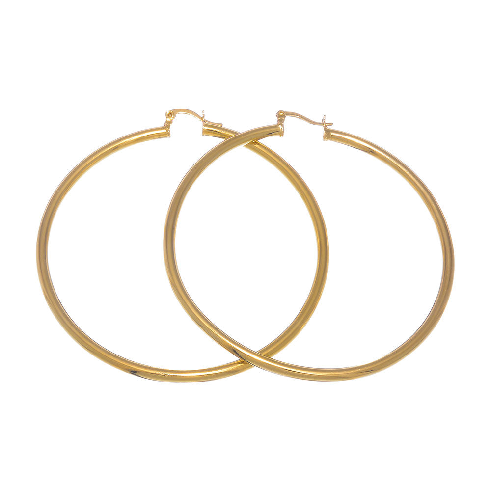 14k Gold Plated Hoop Earrings - Small, Medium, or Large - 20mm - 76mm Sizes + Microfiber Polishing Cloth