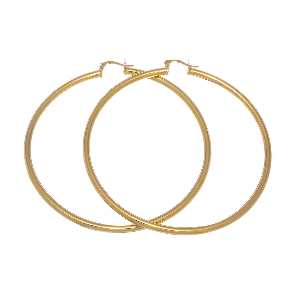 14k Gold Plated Hoop Earrings - Small, Medium, or Large - 20mm - 76mm Sizes + Microfiber Polishing Cloth