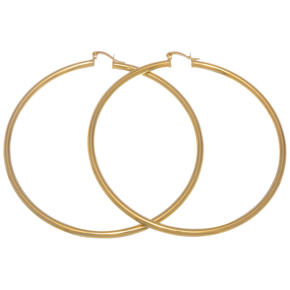 14k Gold Plated Hoop Earrings - Small, Medium, or Large - 20mm - 76mm Sizes + Microfiber Polishing Cloth