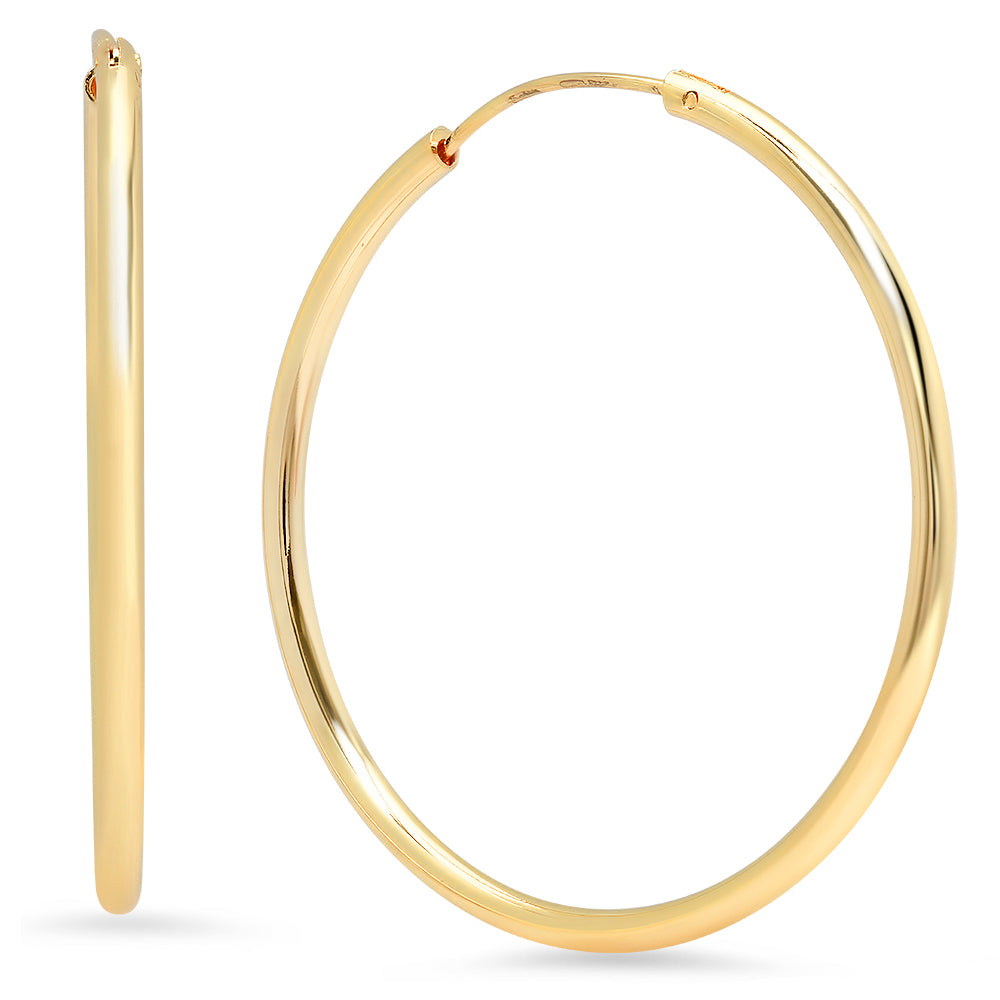 2mm Gold Plated Continuous Endless Hoop Earrings